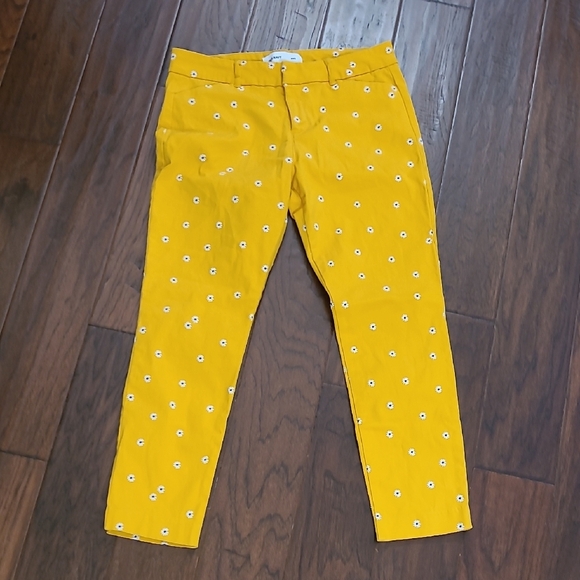 Old Navy Mustard Pixie Pants with Embroidered Daisies size 8 - Picture 1 of 8